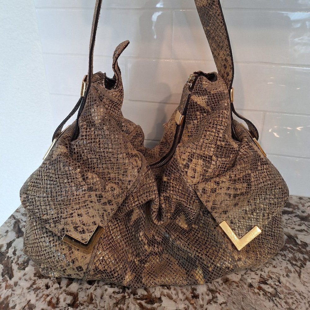 MICHAEL KORS BEVERLY PYTHON CREAM/BLACK EMBOSSED … - image 2